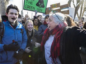 Quebec Solidaire's Manon Masse showed support to students from universities, CEGEPS and local high schools who skipped classes to participate in a march demanding action on climate change in Montreal on Friday February 22, 2019.  Dave Sidaway / Montreal Gazette ORG XMIT: 62170