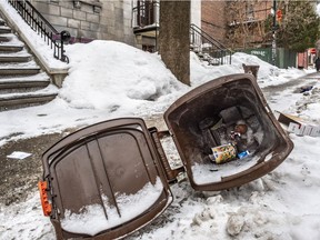 Compost bins on Aylmer Street in the McGill ghetto area of  Montreal on Monday February 25, 2019.  Dave Sidaway / Montreal Gazette ORG XMIT: 62176