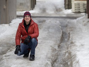 Theodore Fairhurst is seen on the icy streets near his home in Montreal on Wednesday, Feb. 27, 2019.