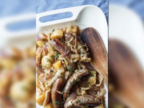 Jan Scott's Fom Oven to Table has more than 100 labour-saving meals, including this beer-braised sausage dish.