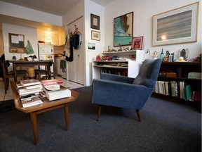 The blue mid-century chair belonged to Rina Kampeas's mother.