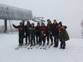 From left: Jack Kivenko, Ralph Lipper, Rob Lutterman's grandson, Ryder Lippman, Elliott Lippman, Randy Lutterman, Jonathan Finkelstein, John Ramsbottom, Sonia Chatoyan, at a Ski for a Cure event on Feb. 20, 2016, at Mont-Sutton.