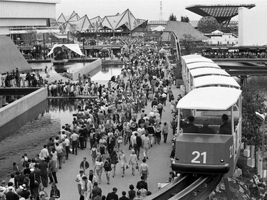 A mini rail on Île Notre-Dame showing the Canadian Pavilion during Expo 67. Photo taken by former Montreal Gazette photographer Gordon Beck during Expo 67. "It was an amazing period in my life," Beck said of the event.