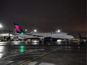 NEW YORK, NY - FEBRUARY 07:  Delta Air Lines Celebrates the launch of the first passenger flight on the state-of-the-art, experience-rich Airbus A220-100 aircraft at LaGuardia Airport on February 7, 2019 in New York City.