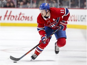 Montreal Canadiens' Brendan Gallagher skates the puck up the ice during first period against the Washington Capitals on Nov. 19, 2018.