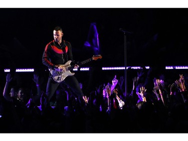 Adam Levine of Maroon 5 performs during the Pepsi Super Bowl LIII Halftime Show at Mercedes-Benz Stadium on Sunday, Feb. 3, 2019, in Atlanta.