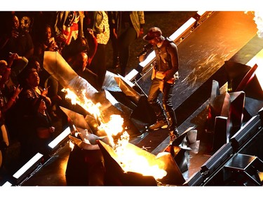 Travis Scott performs during the Pepsi Super Bowl LIII Halftime Show at Mercedes-Benz Stadium on Sunday, Feb. 3, 2019, in Atlanta.