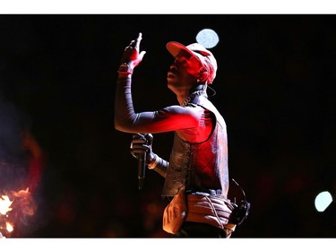 Travis Scott performs during the Pepsi Super Bowl LIII Halftime Show at Mercedes-Benz Stadium on Sunday, Feb. 3, 2019, in Atlanta.