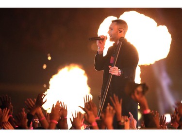 Adam Levine of Maroon 5 performs during the Pepsi Super Bowl LIII Halftime Show at Mercedes-Benz Stadium on Sunday, Feb. 3, 2019, in Atlanta.