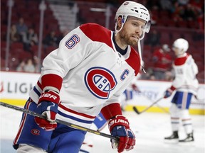 MONTREAL, QUE.: DECEMBER 13, 2018-- Montreal Canadiens defenseman Shea Weber (6) skates in warm-ups prior to the game against the Carolina Hurricanes in Montreal on Thursday December 13, 2018. (Allen McInnis / MONTREAL GAZETTE) ORG XMIT: 61867