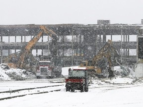 Buildings are demolished on the site of the Royalmount shopping development at the intersection of Highways 40 and 15 in Montreal on Nov. 27, 2018.