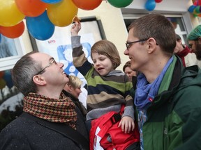 Families attend the opening of Germany's first gay parent counselling centre in 2013 in Berlin, Germany. Closer to home, a study from Université du Québec à Montréal on gay fathers is described as the first of its kind.