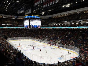 General view of the arena during the NHL pre-season game between the Montreal Canadiens and the Pittsburgh Penguins at the Videotron Centre on Sept. 28, 2015 in Quebec City.