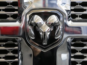 This Feb. 11, 2016, file photo shows the grill of a Ram 3500 Heavy Duty Turbo Diesel truck at the Pittsburgh International Auto Show in Pittsburgh. (AP Photo/Gene J. Puskar, File)