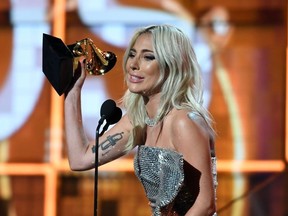 Lady Gaga accepts the award for Best Pop Duo/Group Performance with "Shallow" during the 61st Annual Grammy Awards on Sunday, Feb.10, 2019, in Los Angeles.