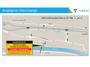 New configuration for Angrignon Blvd. exit on Highway 20 as of Feb. 11, 2019.