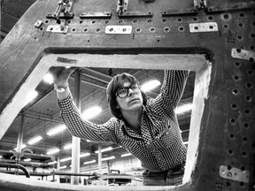 A worker at Canadair is shown in a photo by Tedd Church of the Montreal Gazette, dated Feb. 23 1979.