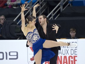 Laurence Fournier Beaudry and Nikolaj Sorensen skate the senior ice dance rhythm competition at the 2019 National Skating Championships at Harbour Station in Saint John, N.B., on Jan. 18, 2019.