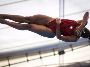 Canada's Jennifer Abel, competes during the women's open three-metre finals event at the Canada Cup FINA Diving Grand Prix in Calgary on May 12, 2018. Jennifer Abel could make history next summer in Gwangju, South Korea, as she attempts to become the most decorated Canadian athlete in the history of the world aquatics championships.