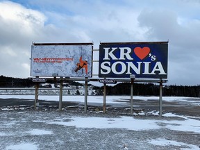 A billboard company is staying mum on the story behind a set of roadside posters declaring large-lettered love for Sonia, from K.R.