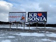 A billboard company is staying mum on the story behind a set of roadside posters declaring large-lettered love for Sonia, from K.R.