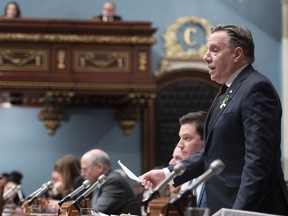 Quebec Premier Francois Legault responds to the Opposition during question period, Tuesday, February 12, 2019 at the legislature in Quebec City.