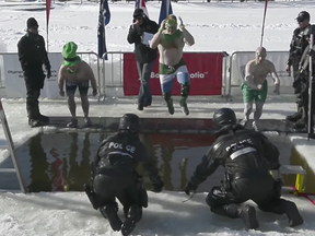 More than 200 brave souls jumped into the Lachine Canal on Saturday, Feb. 23, 2019, as part of a fundraiser for the Quebec Special Olympics.