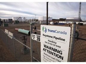TransCanada's Keystone pipeline facilities are seen in Hardisty, Alta., on Nov. 6, 2015.