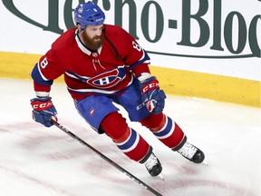 Canadiens defenceman Jordie Benn skates during warmup before NHL game against the Florida Panthers at the Bell Centre in Montreal on Jan. 15, 2019.