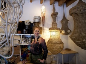 Textile artist Annie Legault in her Old Montreal studio. Her work marries art with design and features handmade pieces of jute, merino, cotton and other natural fibres.
