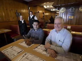 “We have customers who come in to order two sauces, and drink one before the meal,” says Chalet GM Danny Colantonio, right, with manager Danny T aka Mr. T, at Chalet Bar-B-Q.