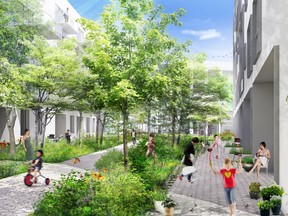 Units in Cité Angus face either a large interior courtyard intended to be a safe place for children to run around and play, or Jean-Duceppe Park, across the street,