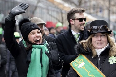 Montreal Mayor Valérie Plante takes part in the St. Patrick's Day Parade in Montreal on Sunday, March 17, 2019.