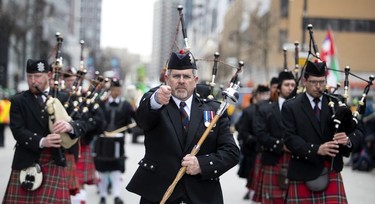 The Black Watch Association march during the St. Patrick's Day Parade in Montreal on Sunday, March 17, 2019.