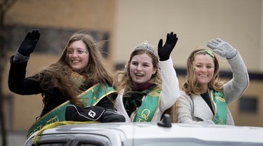 The parade queen and her princesses during the St. Patrick's Day Parade in Montreal on Sunday, March 17, 2019.