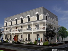 A drawing of a proposed restored Pioneer building in Pointe-Claire Village.