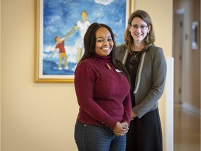 Samantha Callender, left, and Stéphanie Côté-Marcoux both work on the frontline for the West Island Palliative Care Residence. Callender is a nurse. Côté-Marcoux is one of a team of volunteers raising funds to finance the residence's expansion.