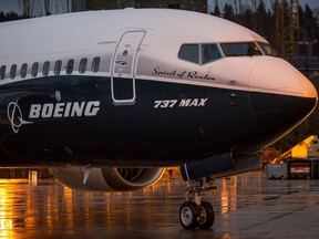 A Boeing Co. 737 Max airplane stands outside the company's manufacturing facility in Renton, Washington, on Tuesday, Dec. 8, 2015.