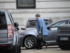 LONDON, ENGLAND - MARCH 18: Prime Minister Theresa May returns to Downing Street on March 18, 2019 in London, England. Theresa May is attempting to persuade DUP and Conservative MP's to vote for her EU withdrawal agreement which has twice been heavily voted down by the House of Commons.