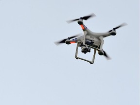 In this file photo taken on January 11, 2018 a drone flies above the pitch to record a training session of French L1 football club Girondins de Bordeaux's on at the Haillan training centre near Bordeaux, southwestern France.