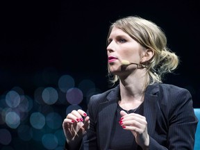 In this file photo taken on May 24, 2018, former U.S. soldier Chelsea Manning speaks during the C2 conference in Montreal.