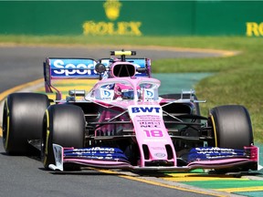 Montreal's Pink Line: Lance Stroll shows off the colours of his new team — Racing Point — during Friday practice at the Australian Grand Prix.