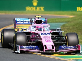 Racing Point's Canadian driver Lance Stroll drives during the first Formula One practice session in Melbourne on March 15, 2019, ahead of the Formula One Australian Grand Prix.