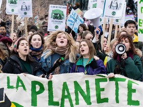 Student protesters filled the streets of Montreal as part of a march for climate change action on Friday, March 15, 2019.