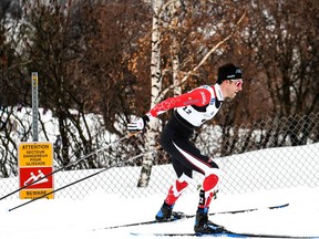 Alex Harvey of Canada races during the FIS Qualification Sprint (free technique) on March 22, 2019, during the first day of the FIS cross-country World Cup Finals in Quebec City.