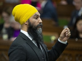 NDP Leader Jagmeet Singh rises for the first time after taking his place in the House of Commons Monday March 18, 2019 in Ottawa.