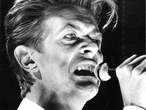 David Bowie in concert at the Montreal Forum on March 6, 1990. This is a cropped version of a photo by Nancy Ackerman that was published in the Montreal Gazette the following day.