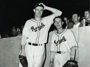 Chuck Connors (left) was a gifted athlete and ended up playing first base with the Montreal Royals in 1947 and 1948. He went on to star as Lucas McCain, The Rifleman, a role he played on TV between 1958 and 1963.