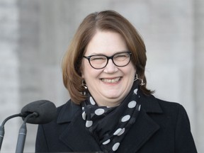 Jane Philpott addresses the media following a swearing in ceremony at Rideau Hall in Ottawa on Monday, Jan. 14, 2019.