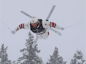 Mikael Kingsbury, of Canada, trains during the men's dual moguls skiing world championship Saturday, Feb. 9, 2019, in Park City, Utah. Kingsbury has captured virtually every title in sports. But he says pushing the envelope is part of what keeps him motivated.